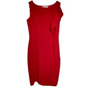 Max Mara Midi Sheath‎ Dress Womens Maybe Size S Red Ruffle Side Zip Formal Glam